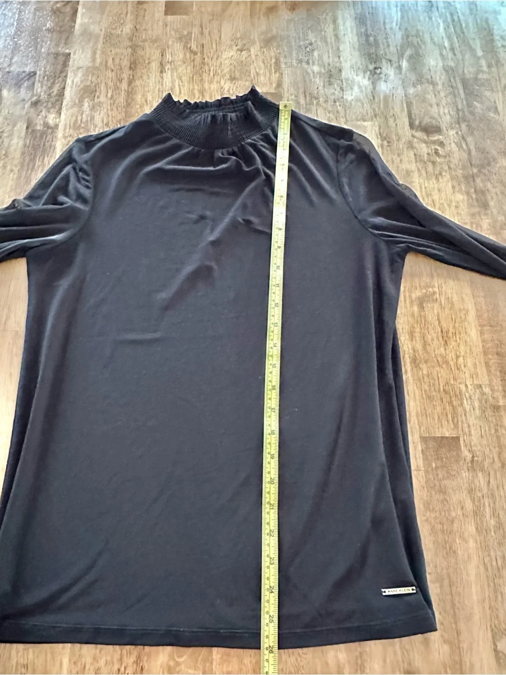Anne Klein Black Mock Neck Top with Sheer Long Sleeves - Picture 9 of 10